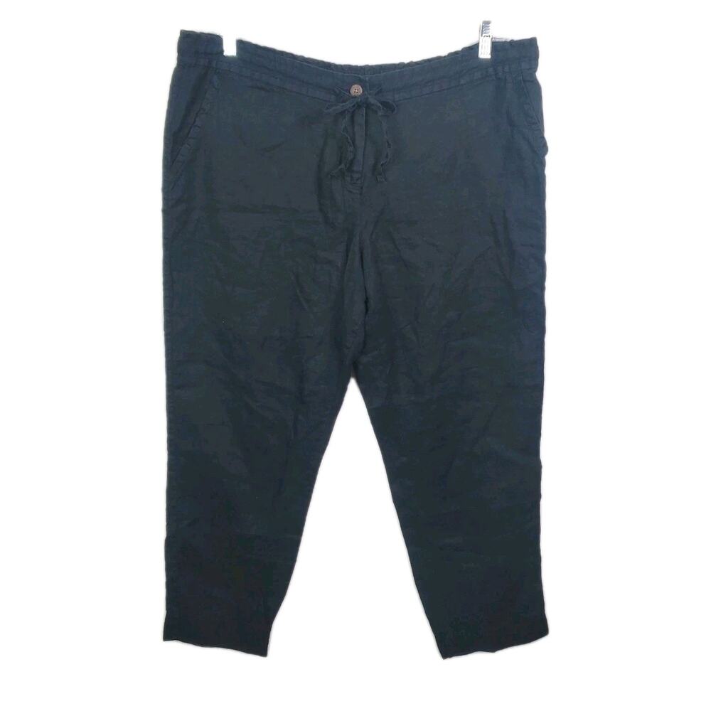 Tommy Bahama Womens Linen Pants XL Black Straight Leg High Rise Woven Drawstring